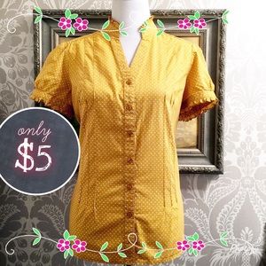 Mustard yellow blouse w/ dots & ruffles MERONA~L