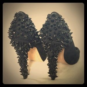 Sam Edelman Black Suede Lorissa Spike Peep Pumps