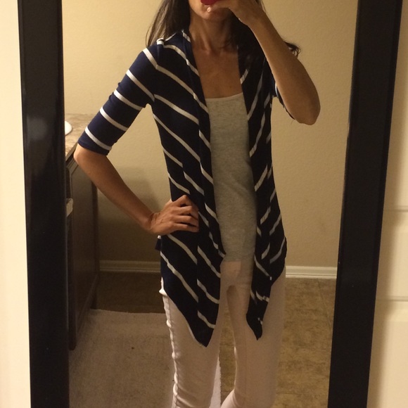 Navy & white striped cardigan.