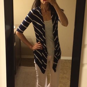 Navy & white striped cardigan.