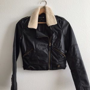 Vegan leather & sherpa Moto jacket