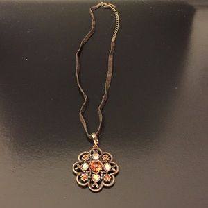 Brown suede and crystal necklace