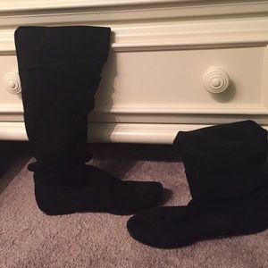 Black Suede Slouch Boots