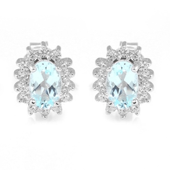 SALE...Sterling silver blue topaz earrings - Picture 1 of 4