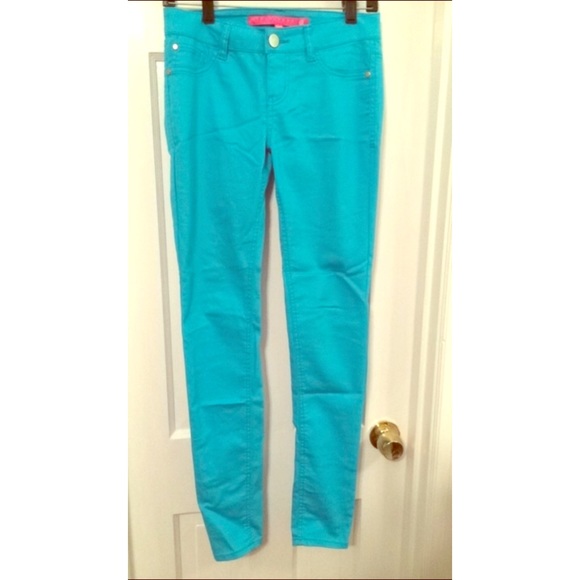 Bright blue skinny pants