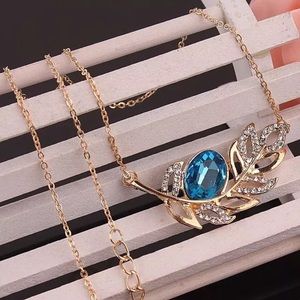 18k Gold Plated  Leaf Aquamarine 18" Necklace