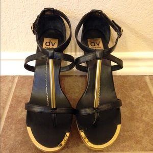 Black Dolce Vita wedges with gold accents size 10
