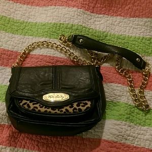 Small black leather w/ cheetah print bag