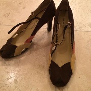 Brown Suede peep toe heels
