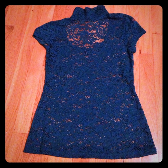 Blue Lace Top with Turtleneck