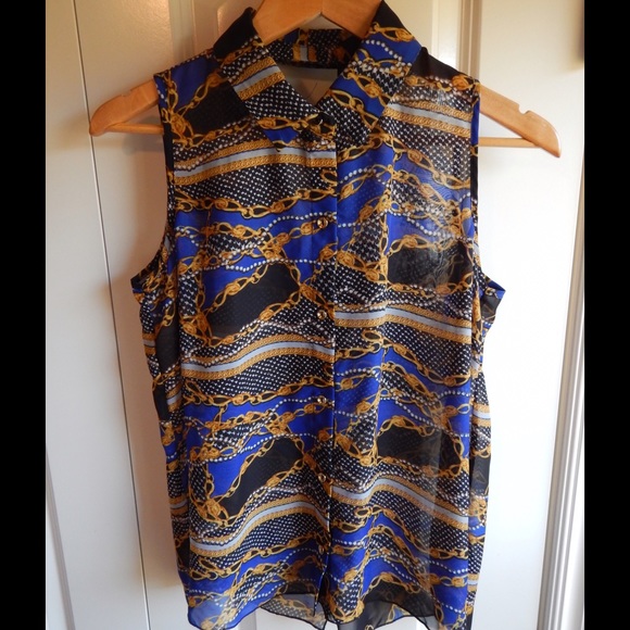 Blue & Gold Chain Top with Cutout Back