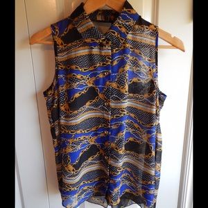 Blue & Gold Chain Top with Cutout Back