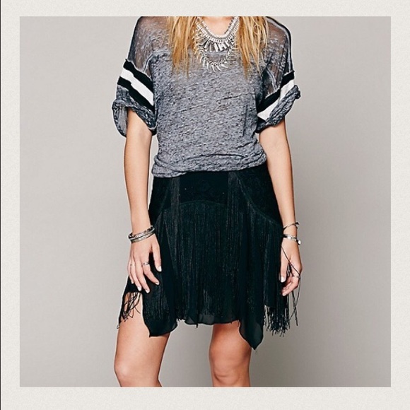 Free People Black Flapper Fringe Chiffon Skirt