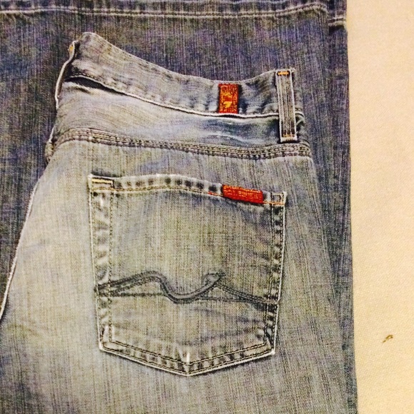 For all 7 man kind distressed flare denim jeans