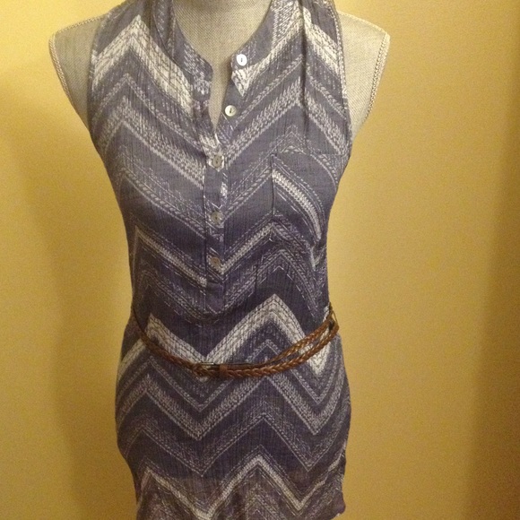 Blue and white top with belt