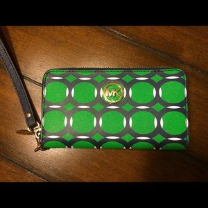 Michael Kors Green/Navy Blue Wristlet Wallet