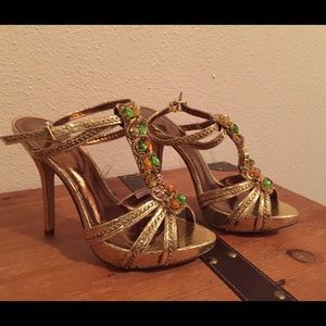 Gold Strappy Bejeweled Sandal