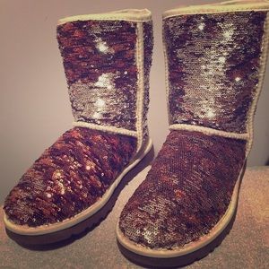 Brown/Silver reflective sparkly Ugg Boots