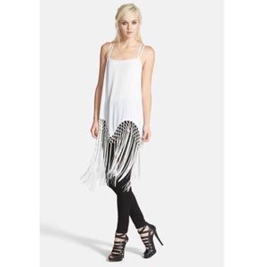 White Fringe Trim Camisole Dress