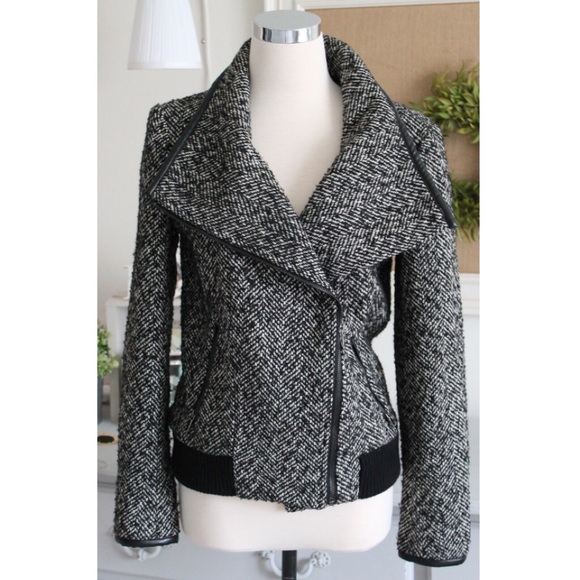 Tinley Road Jackets & Blazers - Salt & Pepper Tweed Moto Jacket