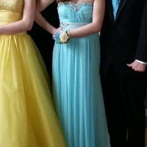 Light blue prom dress.