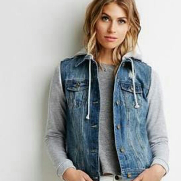 Fashionable Denim Jacket With Grey Hoodie
