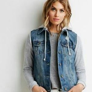 Fashionable Denim Jacket With Grey Hoodie