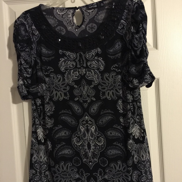Apt. 9 Tops - Black & Gray Beaded Tunic Top