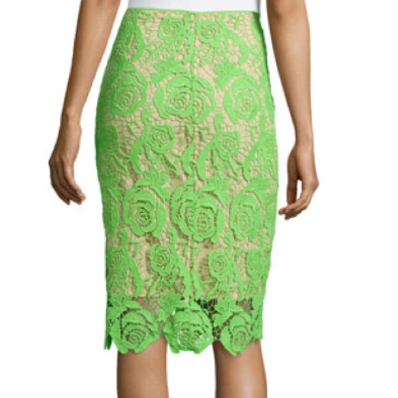 SALE! Nicole Miller Green Nude Lace Straight Skirt - Picture 2 of 4