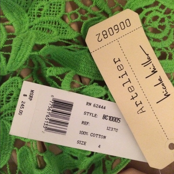 SALE! Nicole Miller Green Nude Lace Straight Skirt - Picture 3 of 4