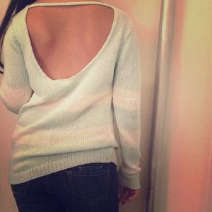 Mint and White Backless Sweater
