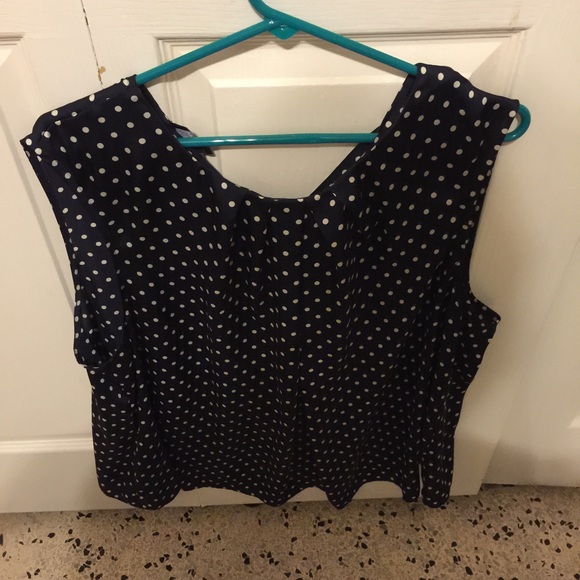 Jones New York Tops - Jones New York navy blue and white polka dot