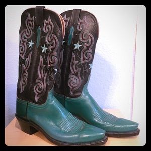 Western Lucchesse teal and black color boots