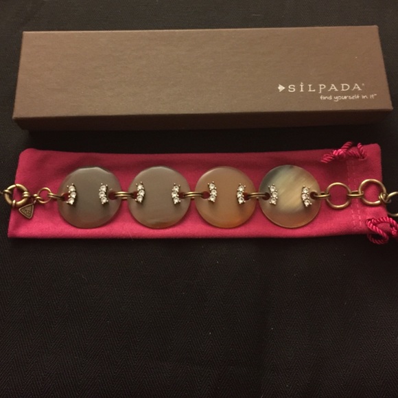 Silpada Horn Crystal Brass Bracet