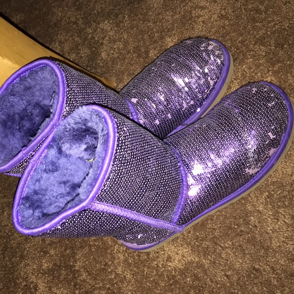 Purple sparkle Ugg boots.