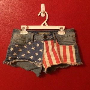 Bullhead Black American flag Jean Shorts