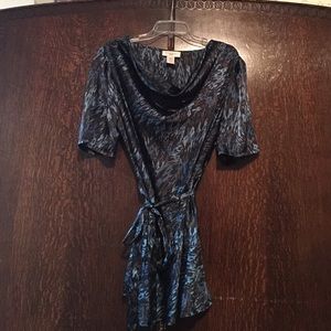 Very Nice Long Tie at the waist Swoop Neck Blouse