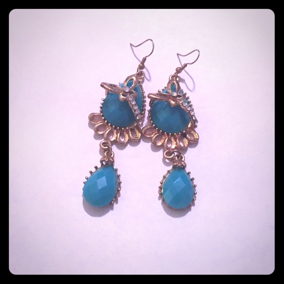 Teal and gold Indian/ Pakistani earrings