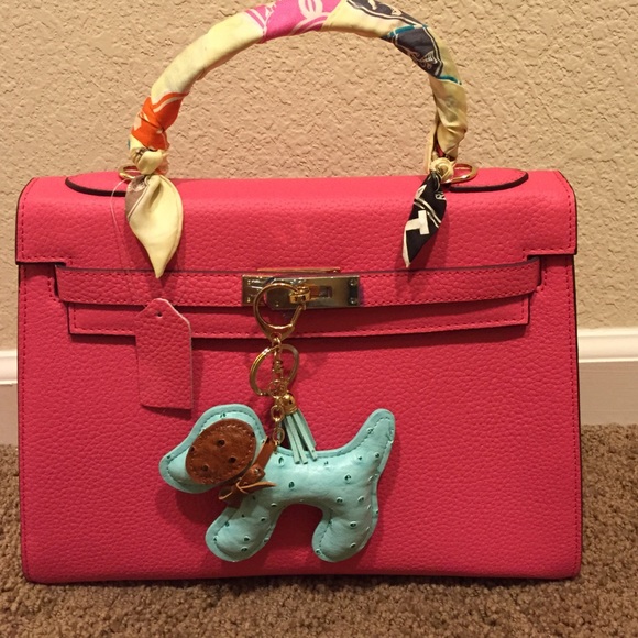 SOLD-Dog bag charm, High quality PU leather (blue)