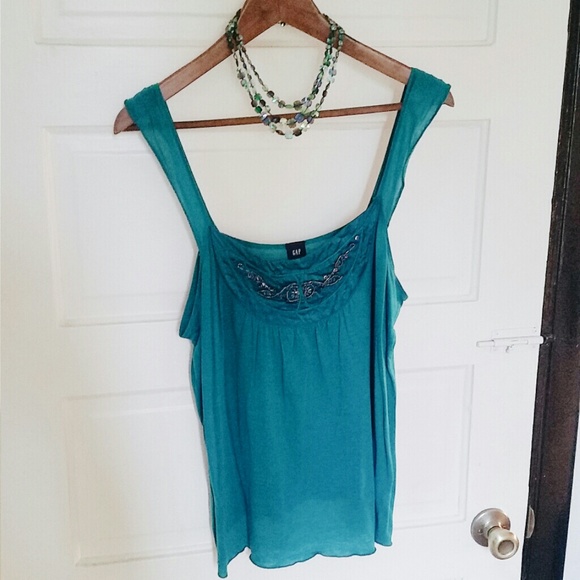 Festive teal beaded tank - GAP