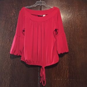 Red Cute and Fun Bloused Sleeved Tie Waist Blouse