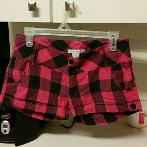 Hot pink and black plaid shorts
