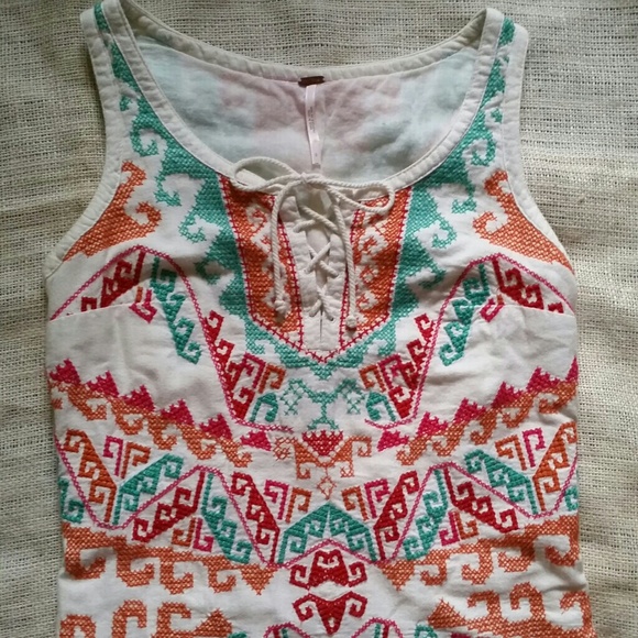 Free People Dresses & Skirts - FREE PEOPLE Boho Embroidered Cross Stitch Dress