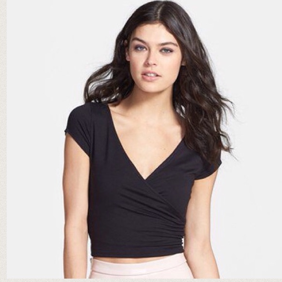 Black Crop Wrap top