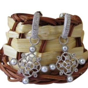 Sterling Silver CZ with Synthetic Pears Eartings