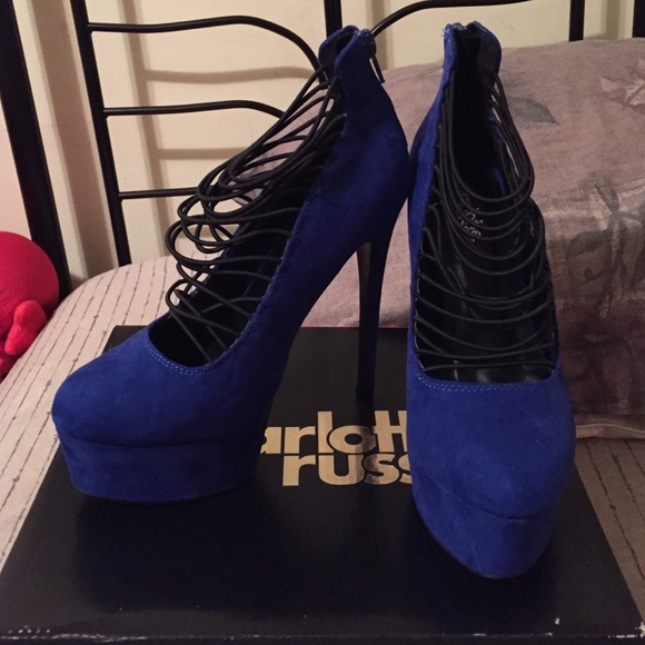 Blue strappy high heels