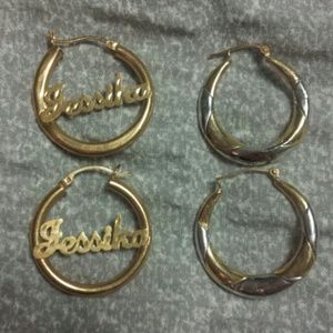 2 pairs of 14K gold hoops