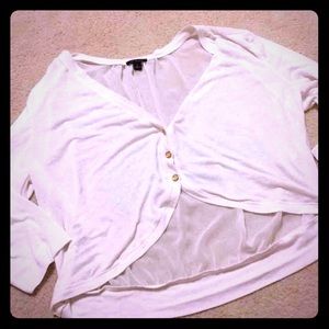 SOLDAnn Taylor sheer back cropped hi-lo cardigan