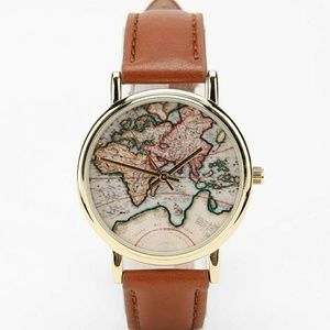 Urban Outfitters Map World Watch Brown Leather