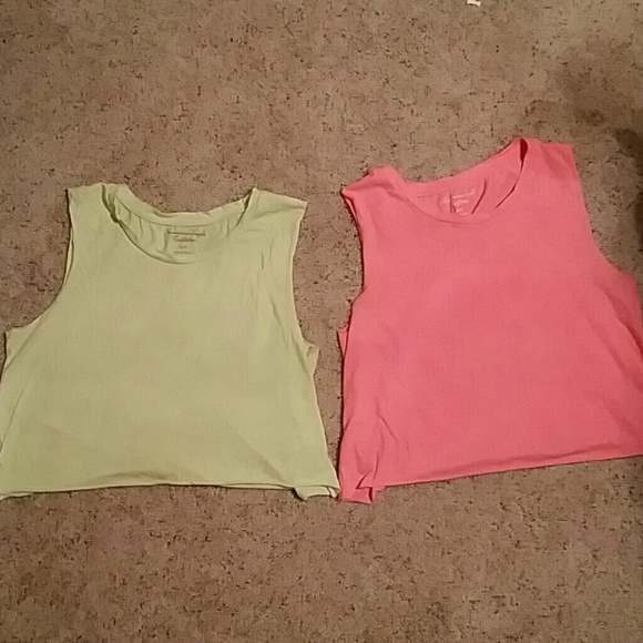 Two Neon American Eagle Crop Tank Rave Top Pink